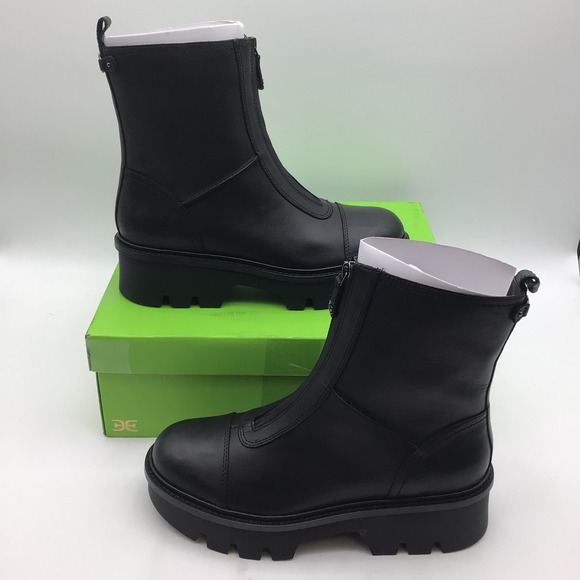 Sam Edelman Shoes - Sam Edelman Cooper Black Leather Front Zip Lug Sole Boots Womens Size 10 M NEW